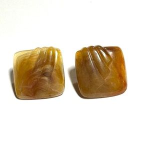 Vintage Marbled Lucite Honey Amber Color Earrings Square Textured Retro Gorgeous